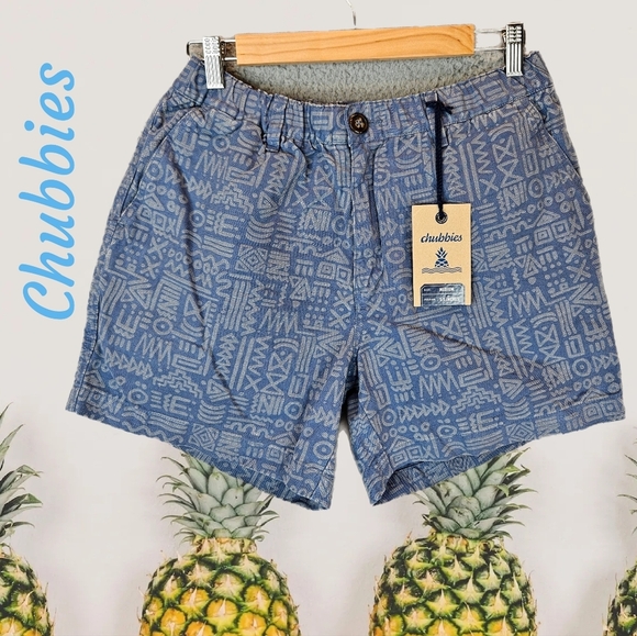 chubbies Other - Chubbies Shorts Mens Sz M Blue Aztec Print Cotton Linen Blend Elastic Waist